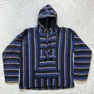 Mexican Baja hoodie pullover black/blue, size large
